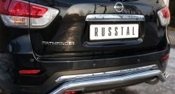 8 649 р. Защита заднего бампера (Ø63 мм волна, нержавейка) Russtal  Nissan Pathfinder  R52 (2012-2017) дорестайлинг  с доставкой в г. Санкт‑Петербург. Увеличить фотографию 1