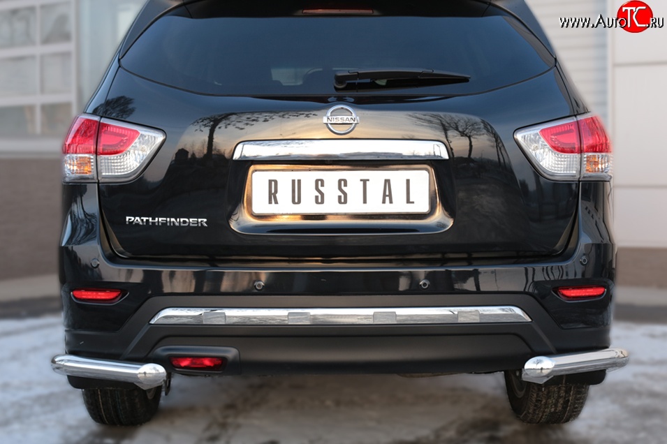 6 399 р. Защита заднего бампера (Ø63 мм уголки, нержавейка) Russtal  Nissan Pathfinder  R52 (2012-2017)  с доставкой в г. Санкт‑Петербург