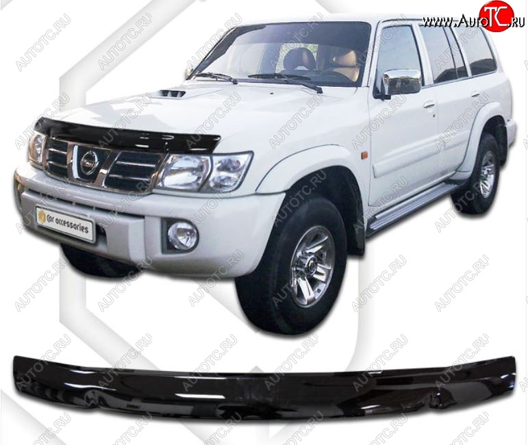 1 799 р. Дефлектор капота CA-Plastiс  Nissan Patrol  5 (1997-2004) (Classic черный, Без надписи)  с доставкой в г. Санкт‑Петербург