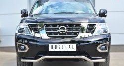 13 999 р. Защита переднего бампера (Ø63 мм волна, нержавейка) Russtal Nissan Patrol 6 Y62 дорестайлинг (2010-2014)  с доставкой в г. Санкт‑Петербург. Увеличить фотографию 1