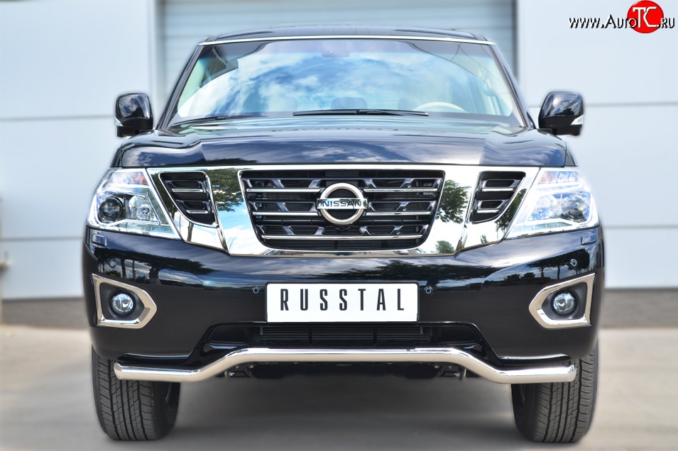 13 999 р. Защита переднего бампера (Ø63 мм волна, нержавейка) Russtal Nissan Patrol 6 Y62 дорестайлинг (2010-2014)  с доставкой в г. Санкт‑Петербург