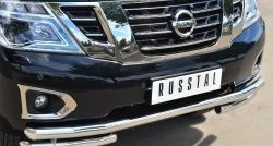 9 999 р. Защита переднего бампера (Ø63 мм с углами, нержавейка) Russtal Nissan Patrol 6 Y62 дорестайлинг (2010-2014)  с доставкой в г. Санкт‑Петербург. Увеличить фотографию 2