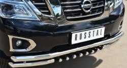 22 949 р. Защита переднего бампера (Ø63 мм с зубами, нержавейка) Russtal Nissan Patrol 6 Y62 рестайлинг (2014-2017)  с доставкой в г. Санкт‑Петербург. Увеличить фотографию 2