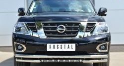 Защита переднего бампера (Ø63 мм с зубами, нержавейка) Russtal Nissan Patrol 6 Y62 рестайлинг (2014-2017)