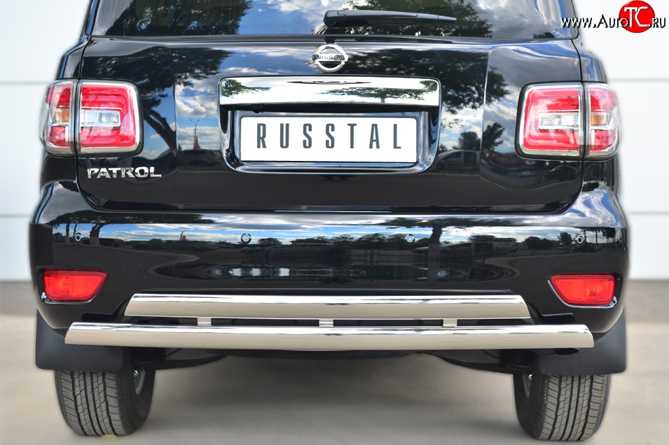 27 999 р. Защита заднего бампера (2 трубы Ø76х42 мм, нержавейка) Russtal Nissan Patrol 6 Y62 рестайлинг (2014-2017)  с доставкой в г. Санкт‑Петербург