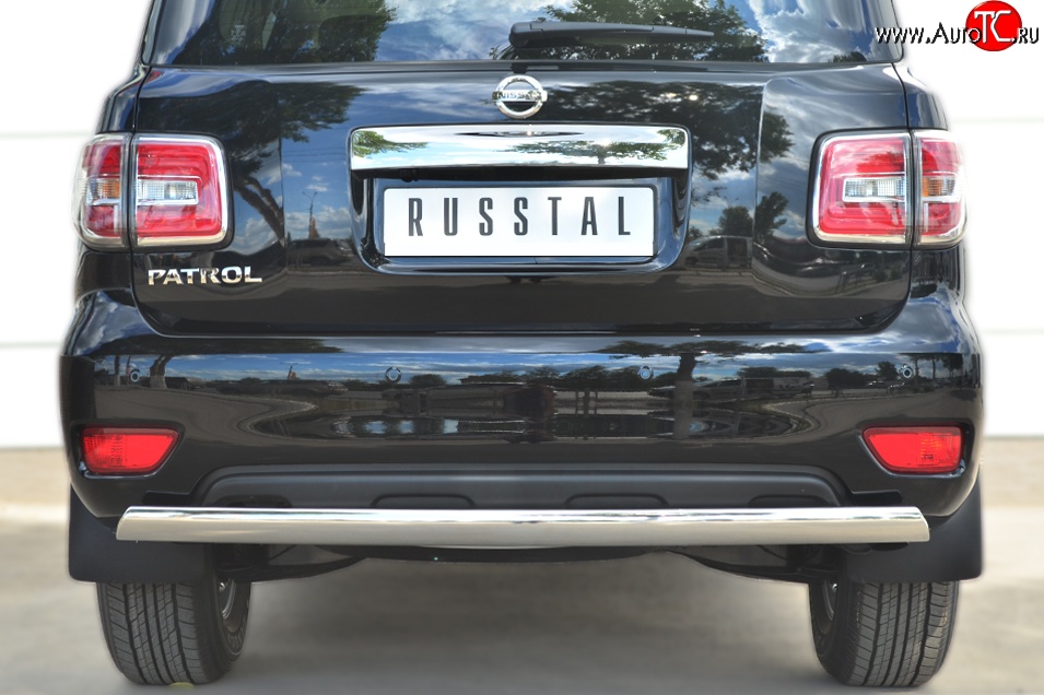 15 649 р. Защита заднего бампера (Ø75x42 мм, нержавейка) Russtal Nissan Patrol 6 Y62 рестайлинг (2014-2017)  с доставкой в г. Санкт‑Петербург