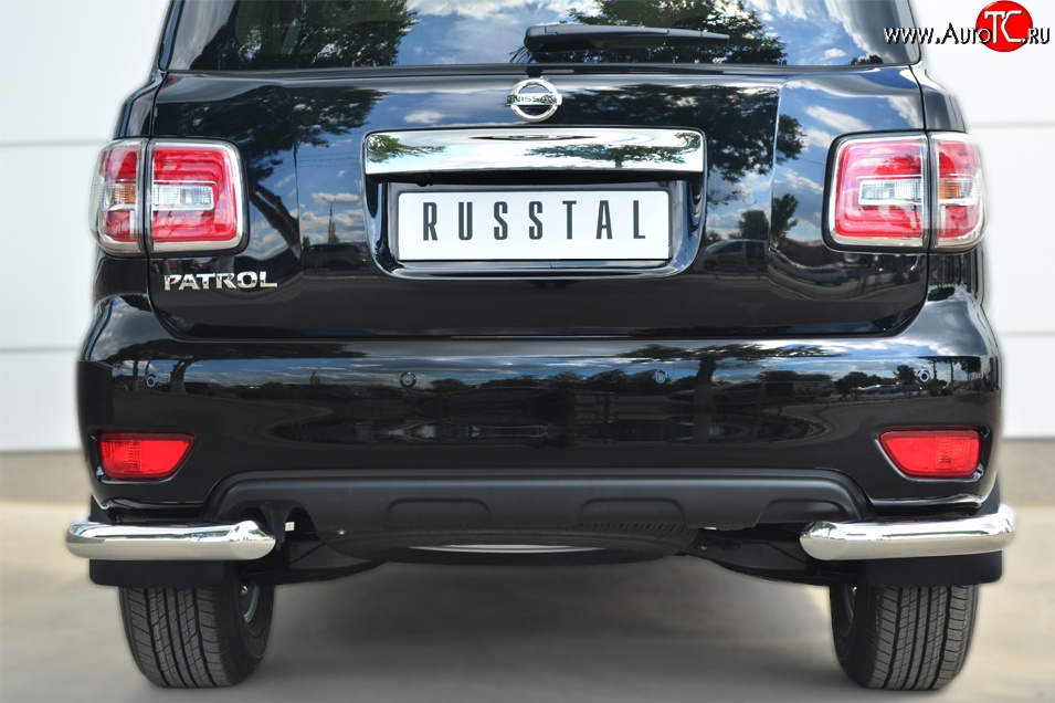 14 699 р. Защита заднего бампера (Ø76 мм уголки, нержавейка) Russtal Nissan Patrol 6 Y62 рестайлинг (2014-2017)  с доставкой в г. Санкт‑Петербург