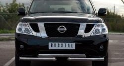 Защита переднего бампера (2 трубы Ø42 мм, нержавейка) SLITKOFF Nissan (Нисан) Patrol (Патрол)  6 (2010-2014) 6 Y62 дорестайлинг