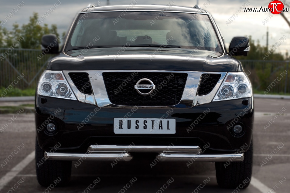 16 849 р. Защита переднего бампера (2 трубы Ø42 мм, нержавейка) SLITKOFF  Nissan Patrol  6 (2010-2014) Y62 дорестайлинг  с доставкой в г. Санкт‑Петербург