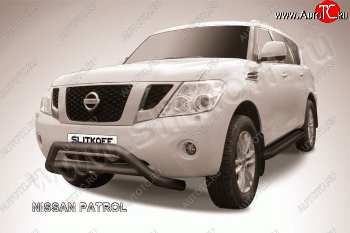 30 999 р. Кенгурятник d76 низкий широкий с перемычкой  Nissan Patrol  6 (2010-2014) Y62 дорестайлинг (Цвет: серебристый)  с доставкой в г. Санкт‑Петербург