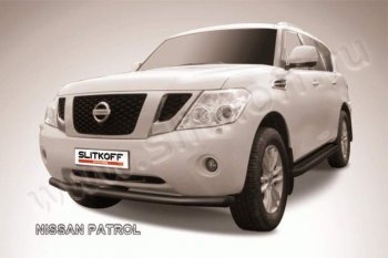 10 949 р. Защита переднего бампер Slitkoff  Nissan Patrol  6 (2010-2014) Y62 дорестайлинг (Цвет: серебристый)  с доставкой в г. Санкт‑Петербург. Увеличить фотографию 1