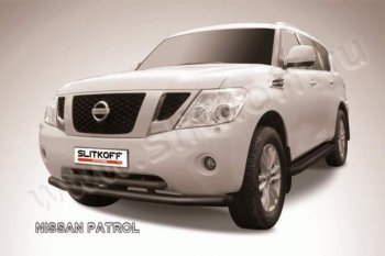 16 349 р. Защита переднего бампер Slitkoff Nissan Patrol 6 Y62 дорестайлинг (2010-2014) (Цвет: серебристый)  с доставкой в г. Санкт‑Петербург. Увеличить фотографию 1