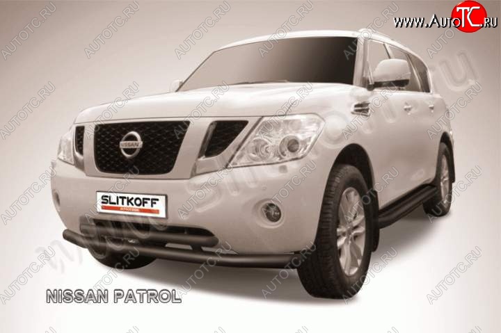 16 349 р. Защита переднего бампер Slitkoff  Nissan Patrol  6 (2010-2014) Y62 дорестайлинг (Цвет: серебристый)  с доставкой в г. Санкт‑Петербург