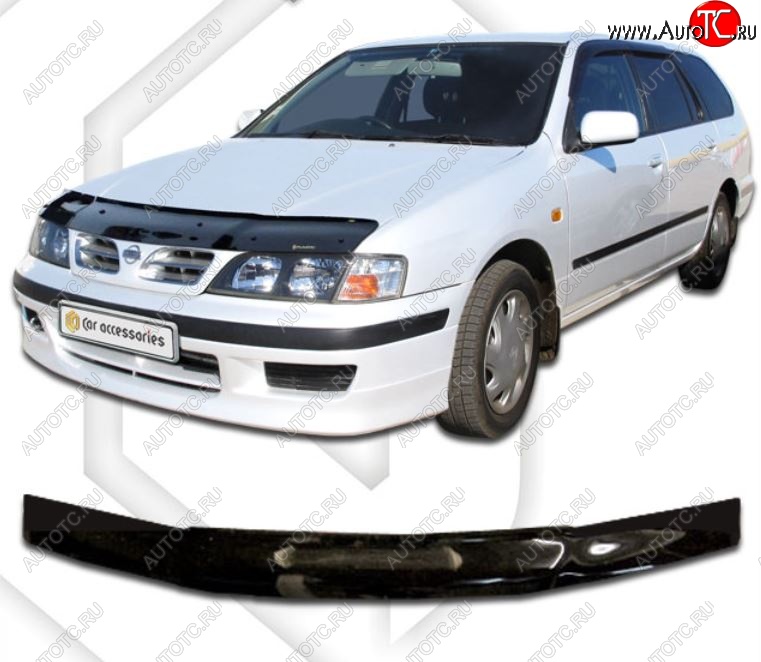 1 749 р. Дефлектор капота CA-Plastiс Nissan Primera седан P11 дорестайлинг (1995-2000) (Classic черный, Без надписи)  с доставкой в г. Санкт‑Петербург