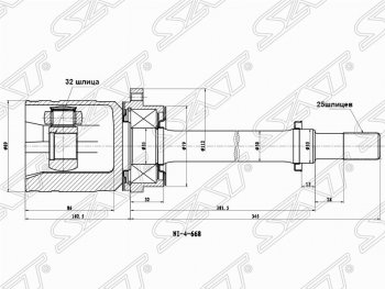 Шрус (внутренний/правый) SAT (32*25*40 мм) Nissan Primera 2 универсал P11 рестайлинг (1999-2003)