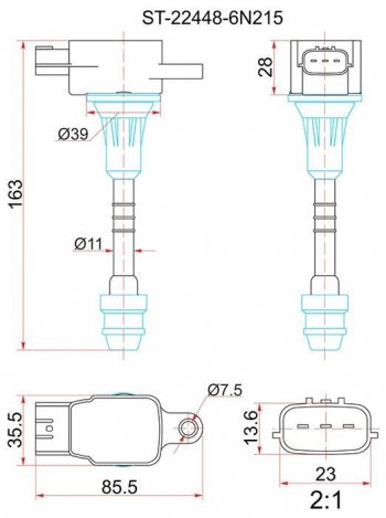 Катушка зажигания (QR20D# / QR25DD) SAT Nissan (Нисан) Primera (Примера) ( 3 седан,  3 универсал) (2001-2008) 3 седан, 3 универсал P12, P12