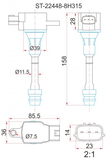 Катушка зажигания (QR20DE / QR25DE) SAT Nissan Primera 3 седан P12 (2001-2008)