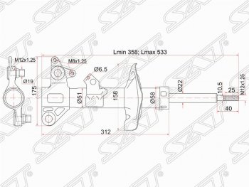 3 899 р. Правый амортизатор передний SAT Nissan Primera 3 седан P12 (2001-2008)  с доставкой в г. Санкт‑Петербург. Увеличить фотографию 1