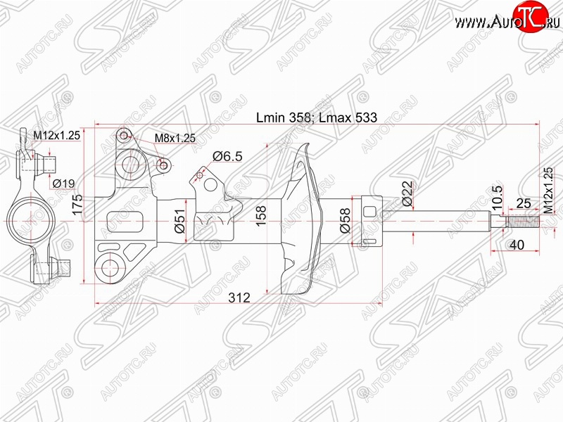 3 899 р. Правый амортизатор передний SAT Nissan Primera 3 седан P12 (2001-2008)  с доставкой в г. Санкт‑Петербург