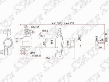 3 899 р. Левый амортизатор передний SAT  Nissan Primera ( 3 седан,  3 универсал) (2001-2008) P12, P12  с доставкой в г. Санкт‑Петербург. Увеличить фотографию 1