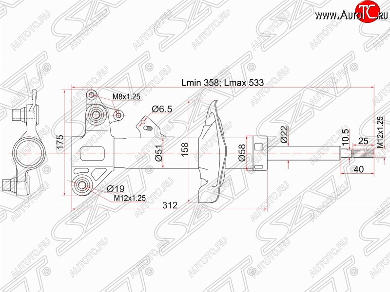 3 899 р. Левый амортизатор передний SAT Nissan Primera 3 седан P12 (2001-2008)  с доставкой в г. Санкт‑Петербург