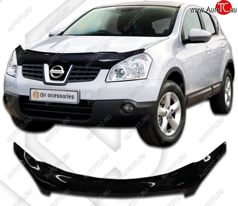 2 199 р. Дефлектор капота CA-Plastiс Nissan Qashqai 1 дорестайлинг (2007-2010) (Classic черный, Без надписи)  с доставкой в г. Санкт‑Петербург