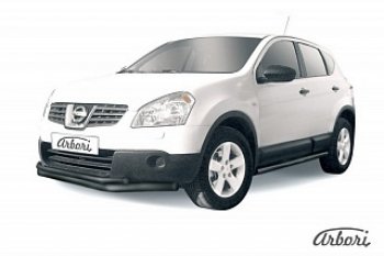 7 703 р. Защита переднего бампера Arbori (черная, 2 трубы d57 и 42 mm) Nissan Qashqai 1 дорестайлинг (2007-2010)  с доставкой в г. Санкт‑Петербург. Увеличить фотографию 1