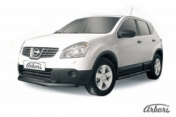 7 199 р. Защита переднего бампера Arbori (черная, 2 трубы d57 и 42 mm) Nissan Qashqai 1 дорестайлинг (2007-2010)  с доставкой в г. Санкт‑Петербург. Увеличить фотографию 1