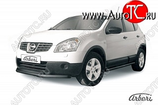 7 199 р. Защита переднего бампера Arbori (черная, 2 трубы d57 и 42 mm) Nissan Qashqai 1 дорестайлинг (2007-2010)  с доставкой в г. Санкт‑Петербург