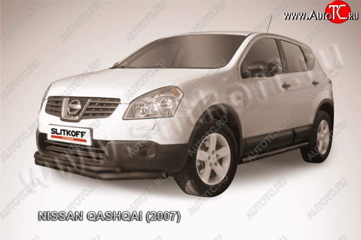 8 949 р. защита переднего бампера Slitkoff Nissan Qashqai 1 дорестайлинг (2007-2010) (Цвет: серебристый)  с доставкой в г. Санкт‑Петербург