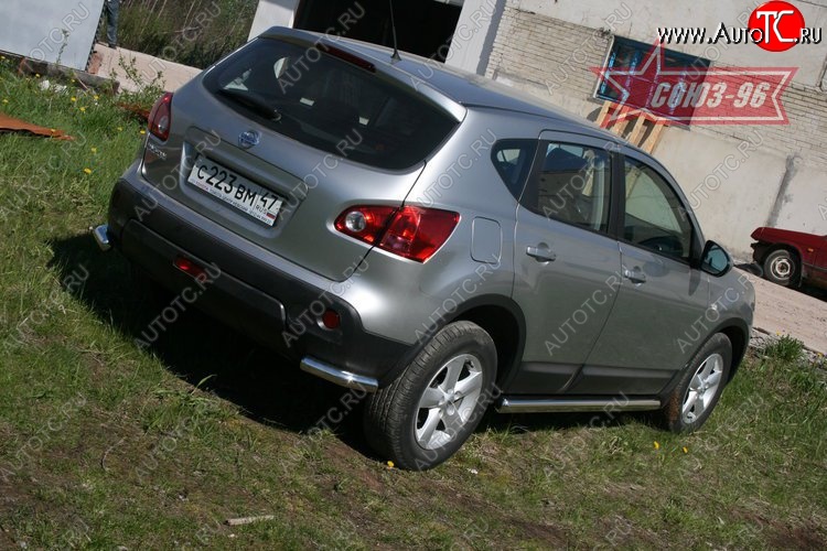 7 604 р. Защита заднего бампера из боковых уголков Souz-96 (d60) Nissan Qashqai 1 дорестайлинг (2007-2010)  с доставкой в г. Санкт‑Петербург