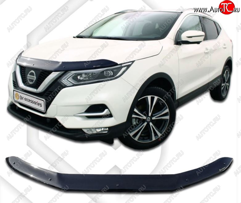 2 499 р. Дефлектор капота CA-Plastiс  Nissan Qashqai  2 (2017-2022) J11 рестайлинг (Classic черный, Без надписи)  с доставкой в г. Санкт‑Петербург