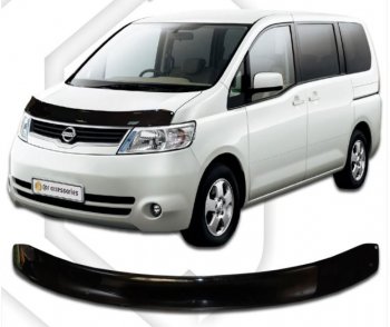 2 499 р. Дефлектор капота CA-Plastiс  Nissan Serena  3 (2005-2010) (Classic черный, Без надписи)  с доставкой в г. Санкт‑Петербург. Увеличить фотографию 1