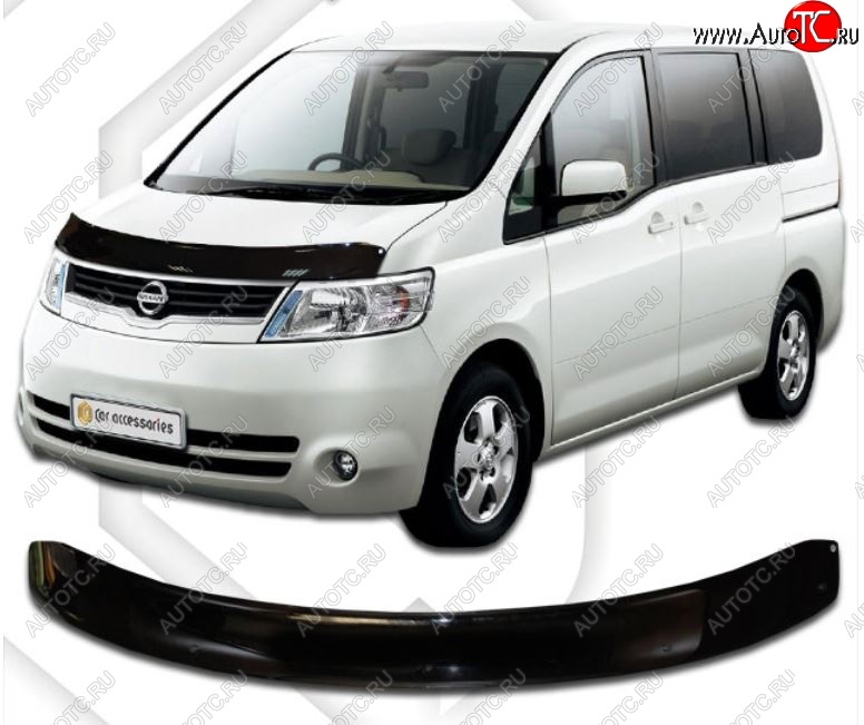 2 499 р. Дефлектор капота CA-Plastiс  Nissan Serena  3 (2005-2010) (Classic черный, Без надписи)  с доставкой в г. Санкт‑Петербург