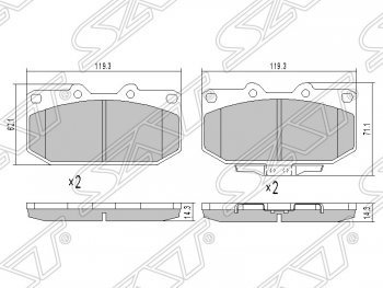 1 139 р. Колодки тормозные SAT (передние) Subaru Impreza GD седан дорестайлинг (2000-2002)  с доставкой в г. Санкт‑Петербург. Увеличить фотографию 1