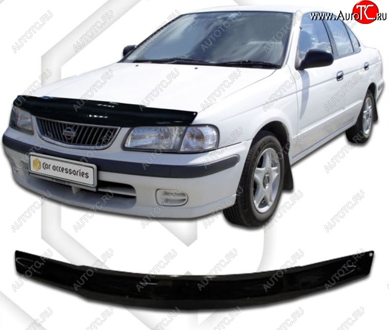 1 749 р. Дефлектор капота CA-Plastic  Nissan Sunny  B15 (1998-2004) (Classic черный, Без надписи)  с доставкой в г. Санкт‑Петербург