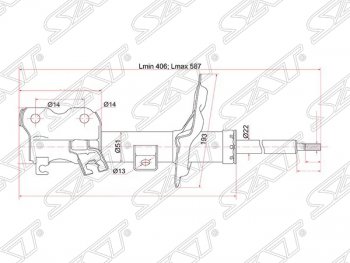 3 599 р. Левый амортизатор передний SAT Nissan Teana 1 J31 дорестайлинг (2003-2005)  с доставкой в г. Санкт‑Петербург. Увеличить фотографию 1