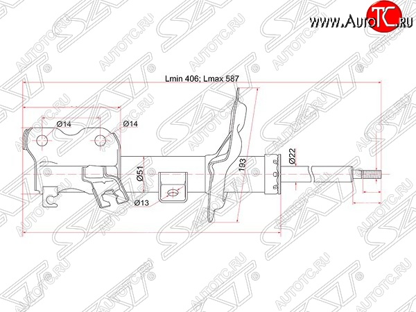 3 599 р. Левый амортизатор передний SAT  Nissan Teana  1 J31 (2003-2005) дорестайлинг  с доставкой в г. Санкт‑Петербург