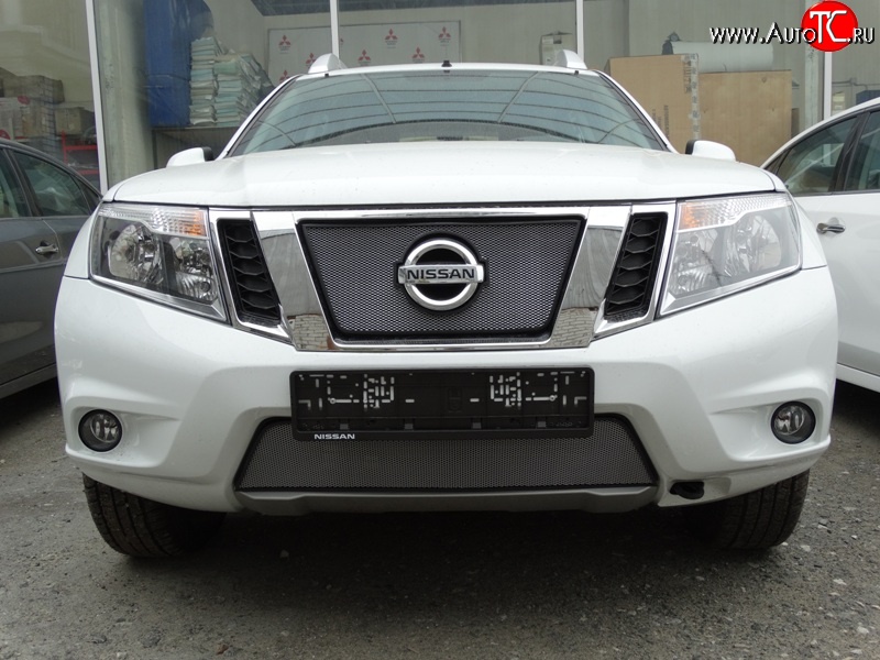 1 539 р. Нижняя сетка на бампер Russtal (хром)  Nissan Terrano  D10 (2013-2022) дорестайлинг, рестайлинг  с доставкой в г. Санкт‑Петербург