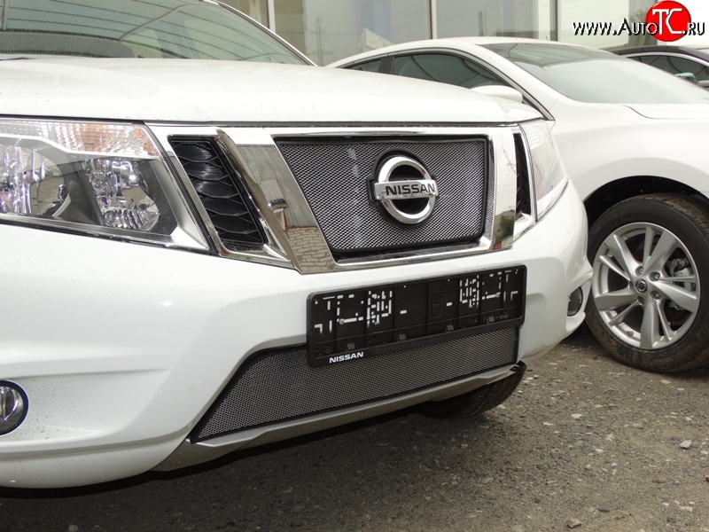 1 599 р. Сетка в решетку радиатора Russtal  Nissan Terrano  D10 (2013-2022) дорестайлинг, рестайлинг (хром)  с доставкой в г. Санкт‑Петербург