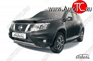 7 019 р. Защита переднего бампера Arbori (черная, 1 труба d42 mm). Nissan Terrano D10 дорестайлинг (2013-2016)  с доставкой в г. Санкт‑Петербург