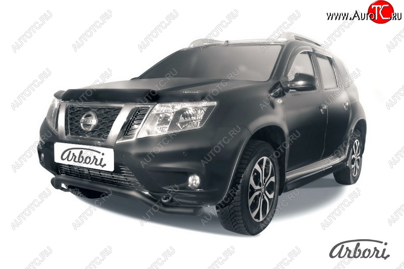 5 939 р. Защита переднего бампера Arbori (волна, черная, 1 труба d57 mm). Nissan Terrano D10 дорестайлинг (2013-2016)  с доставкой в г. Санкт‑Петербург