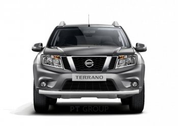 Защита переднего бампера (одинарная, Ø63 мм) Petroil Tuning Nissan Terrano D10 дорестайлинг (2013-2016)  (Нержавеющая полированная сталь)