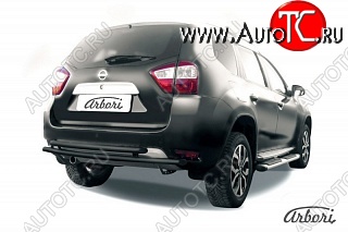 7 019 р. Защита заднего бампера Arbori (черная, 2 трубы d42 mm). Nissan Terrano D10 дорестайлинг (2013-2016)  с доставкой в г. Санкт‑Петербург