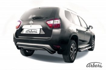 10 849 р. Защита заднего бампера Arbori (скоба, черная, 1 труба d57 mm). Nissan Terrano D10 дорестайлинг (2013-2016)  с доставкой в г. Санкт‑Петербург. Увеличить фотографию 1