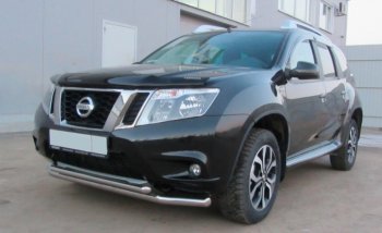 9 699 р. Защита переднего бампера Slitkoff (Ø 57+Ø 42, двойная).  Nissan Terrano  D10 (2013-2022) (Нержавеющая сталь)  с доставкой в г. Санкт‑Петербург. Увеличить фотографию 1