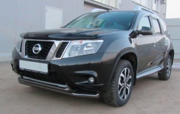 6 799 р. Защита переднего бампера Slitkoff (Ø 57+Ø 42, двойная). Nissan Terrano D10 дорестайлинг (2013-2016) (Сталь с полимерным покрытием. Цвет: черный)  с доставкой в г. Санкт‑Петербург. Увеличить фотографию 1