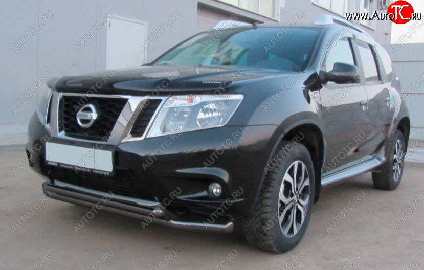 6 799 р. Защита переднего бампера Slitkoff (Ø 57+Ø 42, двойная). Nissan Terrano D10 дорестайлинг (2013-2016) (Сталь с полимерным покрытием. Цвет: черный)  с доставкой в г. Санкт‑Петербург