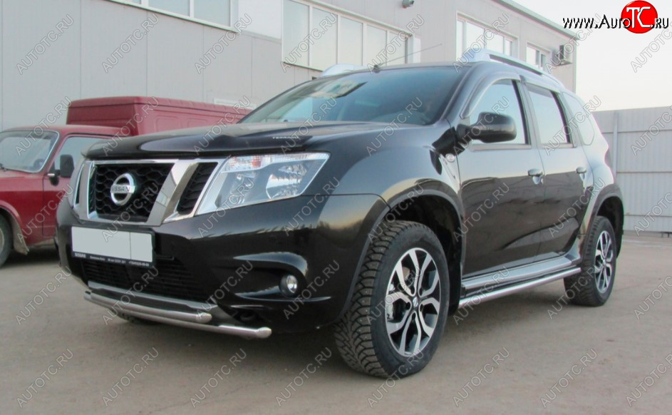 9 549 р. Защита переднего бампера Slitkoff (Ø 42+Ø 42, двойная).  Nissan Terrano  D10 (2013-2022) дорестайлинг, рестайлинг (Нержавеющая сталь)  с доставкой в г. Санкт‑Петербург