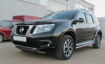 5 799 р. Защита переднего бампера Slitkoff (Ø 42+Ø 42, двойная). Nissan Terrano D10 дорестайлинг (2013-2016) (Сталь с полимерным покрытием. Цвет: черный)  с доставкой в г. Санкт‑Петербург. Увеличить фотографию 1